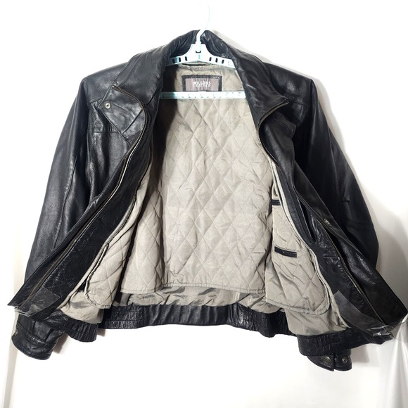 WILSONS Leather Jacket, Black, Motorcycle Bomber, Removable Lining  Men's Sz  LT - Picture 3 of 13